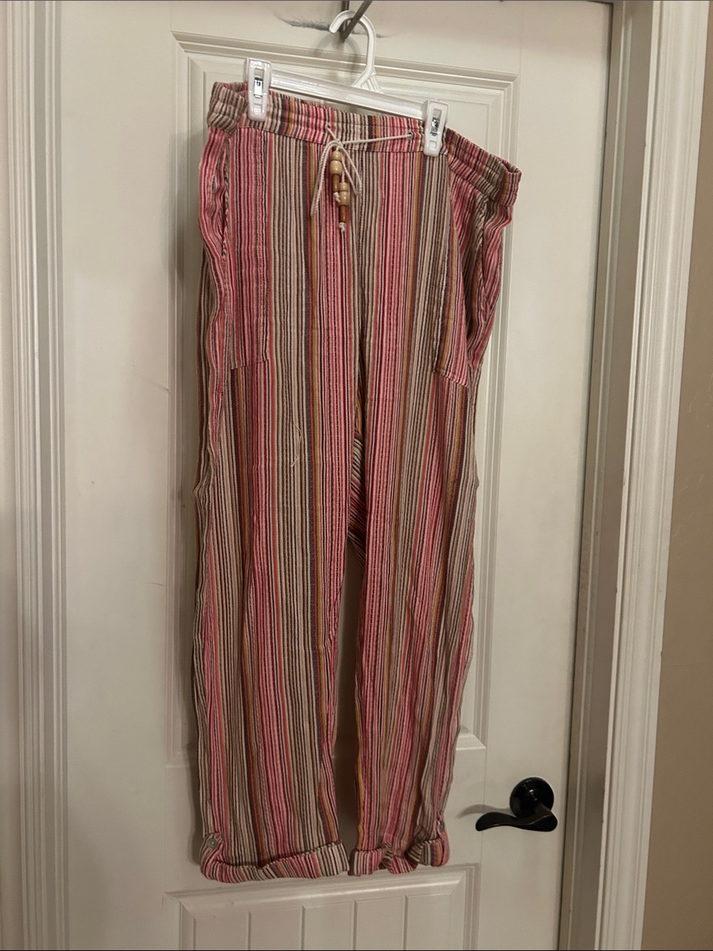 Sundance Striped Drawstring L  palazzo  pink/tan pants